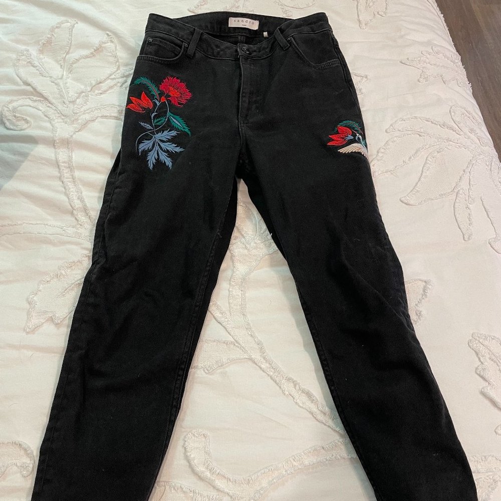 Sandro Embroidered Jeans - Paris Vegas Rose